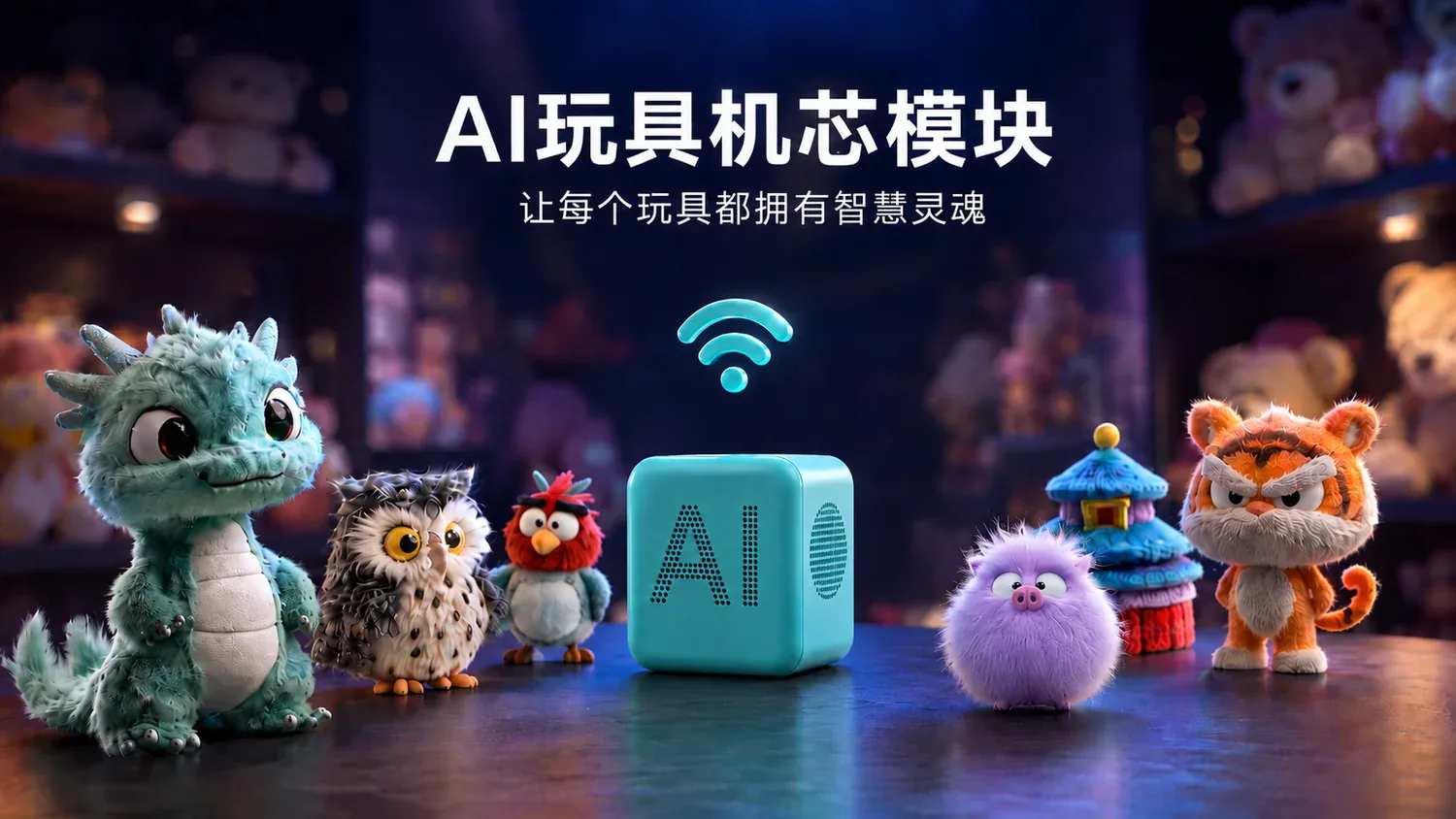 炎灵智玺 AI 玩具机芯模块与智能玩具角色展示